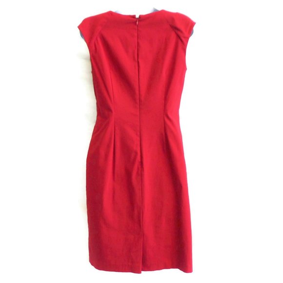 Adrianna Papell Dress Career Red Stretch Ruched Split Neck Stretchy Lined 4 - Picture 5 of 11